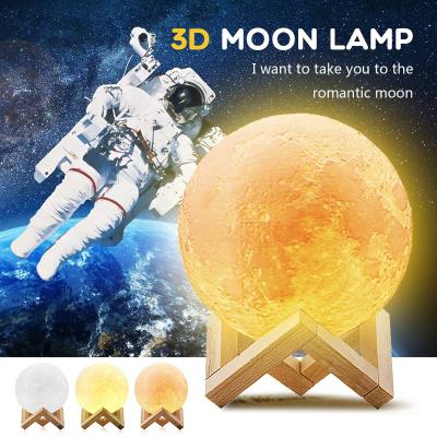 China Modern 12cm Modern 4.7inch 3D Printing 16 Colors Warm White Battery ABS LED Moon Lamp Bedroom Night Lights Remote Control for sale