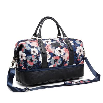 China Fashion Kinmac Camellia Wholesale Cheapest Gym Bag With Shoe Compartment Women Luggage Sports Fitness Black Waterproof Duffel Bag for sale