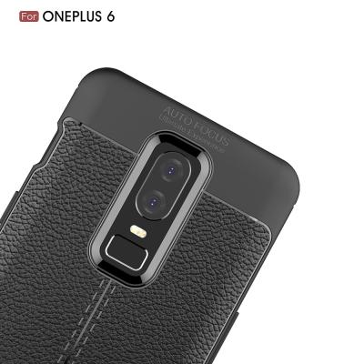 China Litchi Pattern Black Case For Oneplus 6 Back Cover for sale