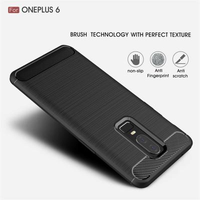 China Brush Cover For Oneplus 6 Tpu Black Case Cover Carbon Fibre Phone Case for sale