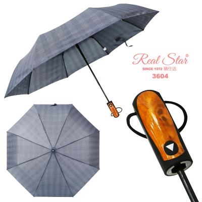 China CLASSIC Happy Swan Automatic Open Fold Umbrella For Man 3 Folding 21 Inch Long Handle Foldable Umbrella for sale