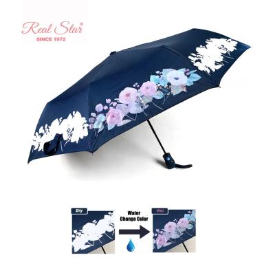 China Modern Happy Swan Flower Printing Color Changing Fold Automatic Open Magic Umbrella for sale