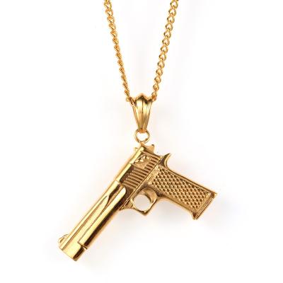 China Hip Hop Custom Colors Stainless Steel Hip Hop Pendants Charm For Men Gold Plated Cool Street Gun Pendant for sale