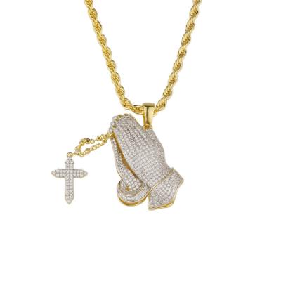 China 2021 Hiphop Ncie Gold Prayer Charm Hands+Gold Hands Prayer Pendant for sale