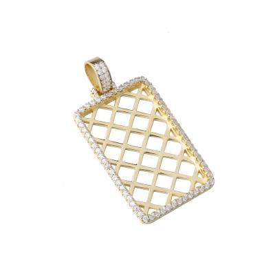 China Custom Hiphop Brass Jewelry Men's CZ Created Diamond 18k Net Gold/925 Sterling Silver Micro Pave Hip Hop Iced Out Square Net Pendant for sale