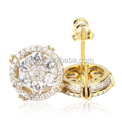 China Hiphop 925 Silver Gold Plated Iced Out CZ Screw Back Earring Moissanite Diamond Cubic Zirconia Men Bling Hip Hop Jewelry Round Ear Stud for sale