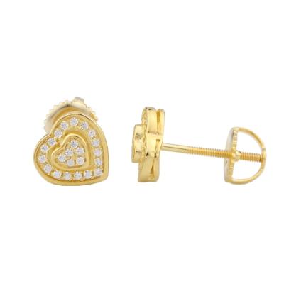 China Best Selling Environmental Friendly Sterling Silver Heart-Shaped Stud Earrings CZ Gold Plated Jewelry Micro Pave Hip Hop for sale