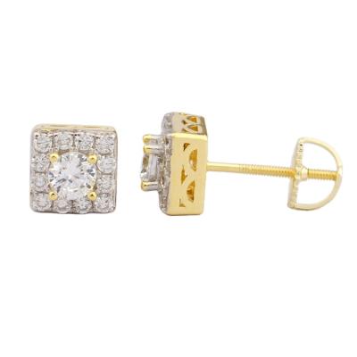 China Hip Hop 18K Gold 925 Sterling Silver Micro Pave Square Stud Earrings Eco Friendly Hypoallergenic Jewelry For Men for sale