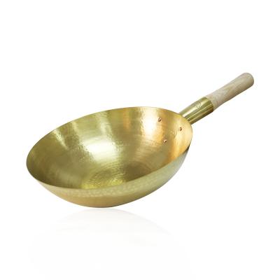 China Gas Cooker Balunbei hand-hammered pure brass wok household copper wok stir-fry round bottom wok uncoated single handle commercial without c for sale