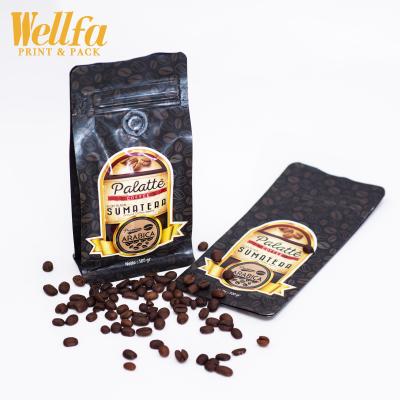 China Custom Printed 250g Barrier Zipper LockMatte Flat Bottom Coffee Beans Packaging Pouch for sale