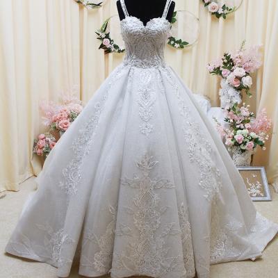 China Anti-Static Luweiya Newest Style Bride Dress Flowers Luxury Princess Bridal Gowns Wedding Dress With Big Tail for sale