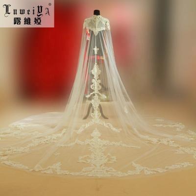 China Sleeveless/empire/sleeveless white ladies high/button cape wedding dress lace up bridal shawl sash mantillas for church wedding lace veil for sale