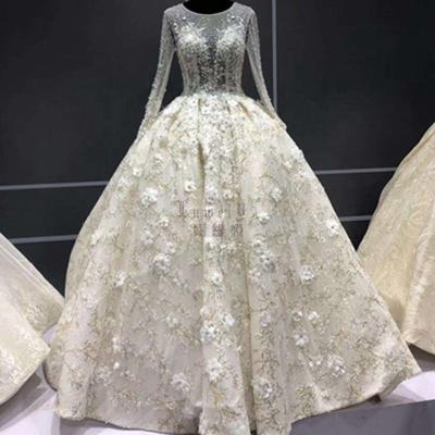 China Anti-Static Embroidered Beads Ivory Lace Germany Wedding Dress White Ball Gown Bridal Wedding Dresses Wedding Dress for sale