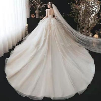 China High Collar Wedding Dress Wedding Dress One Shoulder Fairy Anti-Static Waist Beaded Flower Wedding Dress for sale