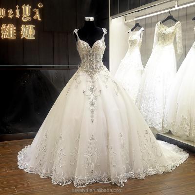 China Dubai Crystal Beaded Anti-static High Quality Slim Strap Custom Wedding Dresses for sale