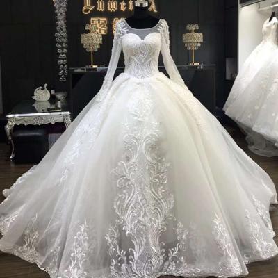 China Anti-Static Beaded Dresses Women Wedding Embroidered Best Wear Wedding Dresses Ball Embroidered Beads Band Wedding Dresses for sale