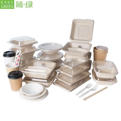 China 100% 100% Bagasse Bowl Tray Clamshell Paper Pulp Packaging Bento Food Box Compostable Green Easy Biodegradable Containers For Food for sale