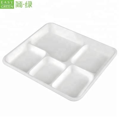 China Factory Price Wholesale Green Easy Microwavable Fast Food Container 5 Compartment Airtight Disposable Paper Plates for sale