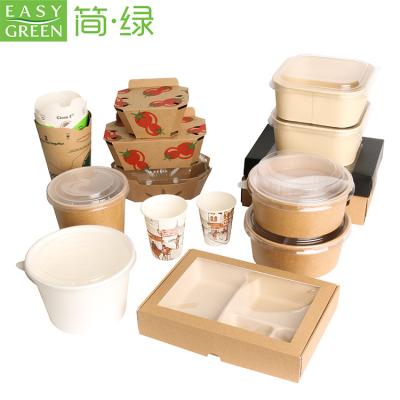 China Logo Printing Food Container Packaging Custom Green Easy Recyclable Take Away Food Grade Brown Kraft Paper Lunch Box for sale