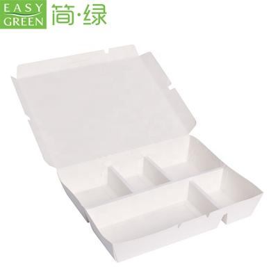 China Disposable Easy Green Disposable Kraft Paper 5 Compartment Food Store for sale