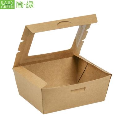 China Disposable Disposable Tableware Bento Lunch Sandwich Fast Takeaway Packaging Brown Kraft Paper Food Box With Clear Window For Salad for sale