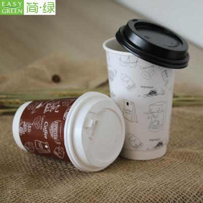 China Wholesale 8Oz 12Oz 16Oz 20Oz 24Oz Double Wall Paper Cups Disposable Biodegradable Takeaway Coffee Cup With Lids for sale