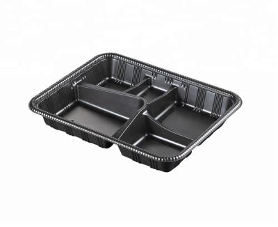 China Disposable Easy Green Plastic Microwavable Carrier 5 Compartments PP Tiffin Thermal Lunch Box Food Packing Container for sale