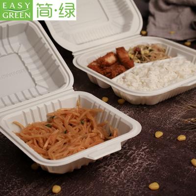 China Food Grade Easy Green Disposable Clamshell Stored Biodegradable Cornstarch Food Container for sale