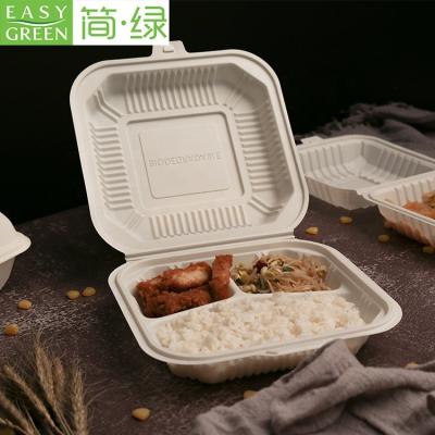 China Easy Stored Green Biodegradable Disposable Food Container Cornstarch Take Away Lunch Box For Burger for sale