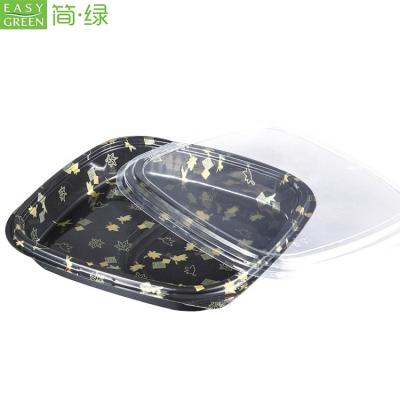 China Round Disposable Sushi Tray Tray Sashimi Packaging Disposable Plastic Party Tray Plates Food Container For Sushi With Lid for sale