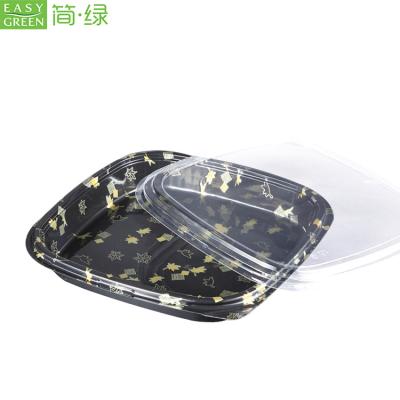 China Easy Green Plastic Disposable Party Disposable Party Tray Plates Food Container For Sushi Party Plastic Sushi Tray With Lid for sale