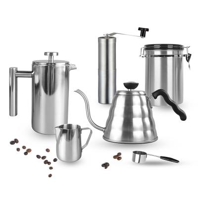 China Amazon Sale Stainless Steel Coffee Pot Canister Barista Tools Canister Manual Grinder Pour Over Kettle Tea Coffee Maker Viable Camping for sale