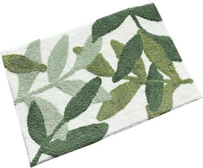 China Stocked Green Bath Rug Non Slip Back Bathroom Rug Leaf Shower Mat Cute Doormat Bath Mat for sale