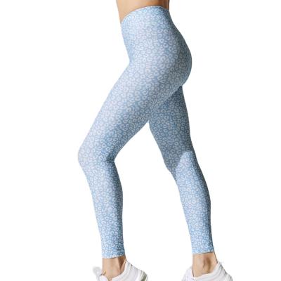 China Breathable women high waist bule leopard print yoga pants front V C-cut design butt gaiters crack! crack! for sale