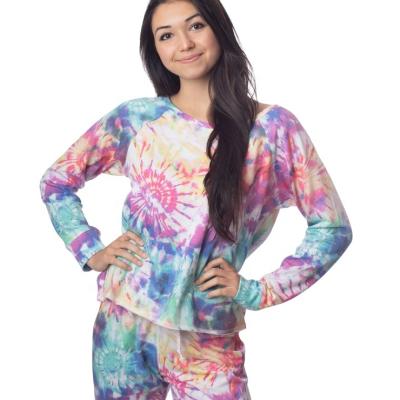 China Wholesale Breathable Women Color Block Sweatshirt Crewneck Tie Dye Hoodie Pullover Long Sleeve Crewneck Sweatshirts for sale