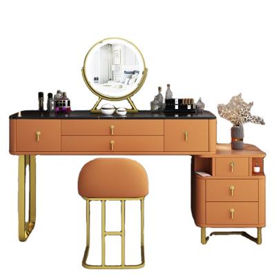 China Orange Makeup Dressing Table (Other) Metal Adjustable Legs With LED Mirrored Stool 7 Drawers Bedroom Furniture Set Home Vanity Table For Woman for sale