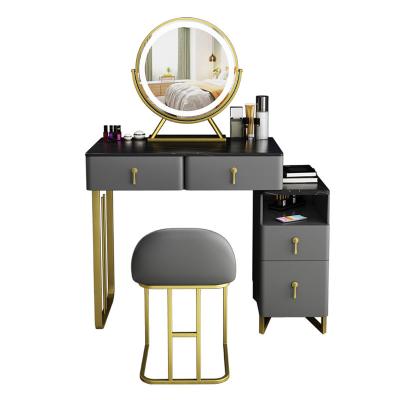 China Black Metal Adjustable Legs Makeup Dressing Table (Other) With LED Mirrored Stool 4 Drawers Bedroom Furniture Set Home Vanity Table For Woman for sale