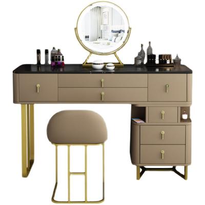 China (Others)Adjustable Legs Metal Makeup Dressing Table With LED Mirrored Drawers Sneak Hotel Apartment Bedroom Furniture Set Vanity Table For Woman for sale