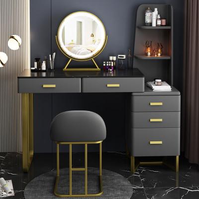 China Black Makeup Dressing Table (Other) Metal Adjustable Legs With LED Mirrored Stool 5 Drawers Bedroom Furniture Set Home Vanity Table For Woman for sale