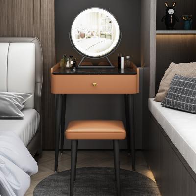 China Nordic Simple Modern Minimalist Bedroom Small Makeup Drawer Storage Slate Mirror Tabletop With Lamp One Solid Wood Dressing Table for sale