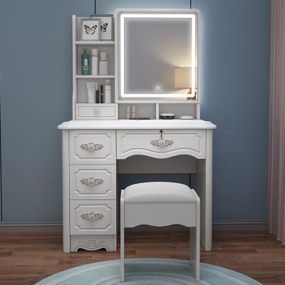 China Storage European style minimalist mirror with lamp makeup table modern bedroom furniture dresser for sale