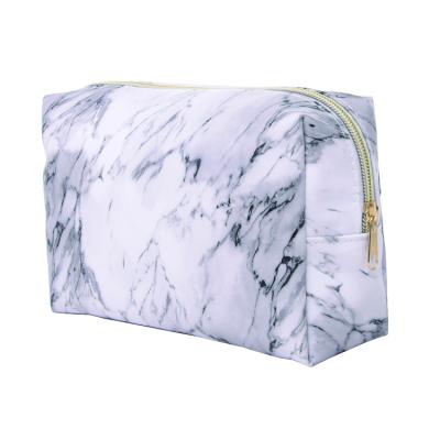 China Lady New White Marble Pattern Large Capacity Women Cosmetic Travel PU Bag Portable Makeup Bag for sale