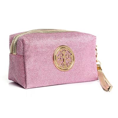 China Lady Wholesale Organizer Glitter Cosmetic Bag Toiletries Bag PU Leather Luxury Shiny Glitter Cosmtic Make Up Bag for sale