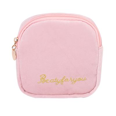 China Wholesale Durable Cute Velvet Small Toiletry Bag Woman Sanitary Napkin Bag Mini Makeup Bag Cosmetic Bag for sale