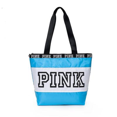 China Large Logo Custom Women Tote Bag Eco-friendly Nylon Foldable Waterproof Reusable Shopping Bag With Zipper for sale