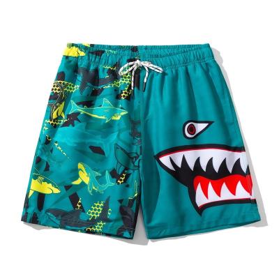 China Anti-wrinkle summer casual beach shorts men's double layer shark print big shorts loose beach swimwear bikini five sets pure silk sleepwear for sale