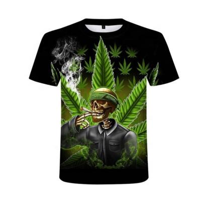 China New Hot Selling Anti-wrinkle Polyester Short Sleeve Shirt High Quality 3D Digital Casual Maple Leaf Skull Printing Men's T-shirt for sale