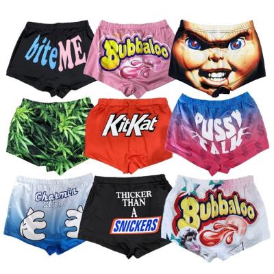 China Anti-Wrinkle B22176 Wholesale Printed High Quality Stretchy Women Sour Patch Wap Biker Booty Sweet Candy Cute Shorts for sale