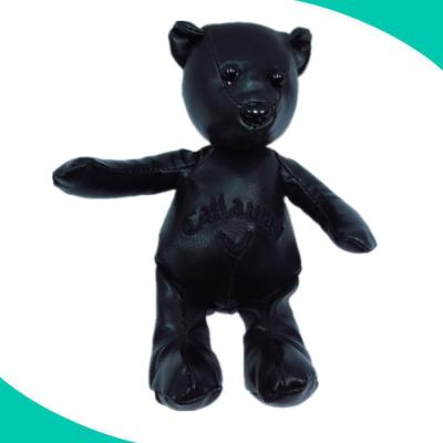 China Custom Made Soft Leather Plush PU Bear Toy Doll Black Stuffed Teddy Bear for sale