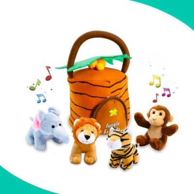 China Plush Make Your Own Design Handmade 5pcs Set Jungle Animals Plush Toy With Musical Sound for sale